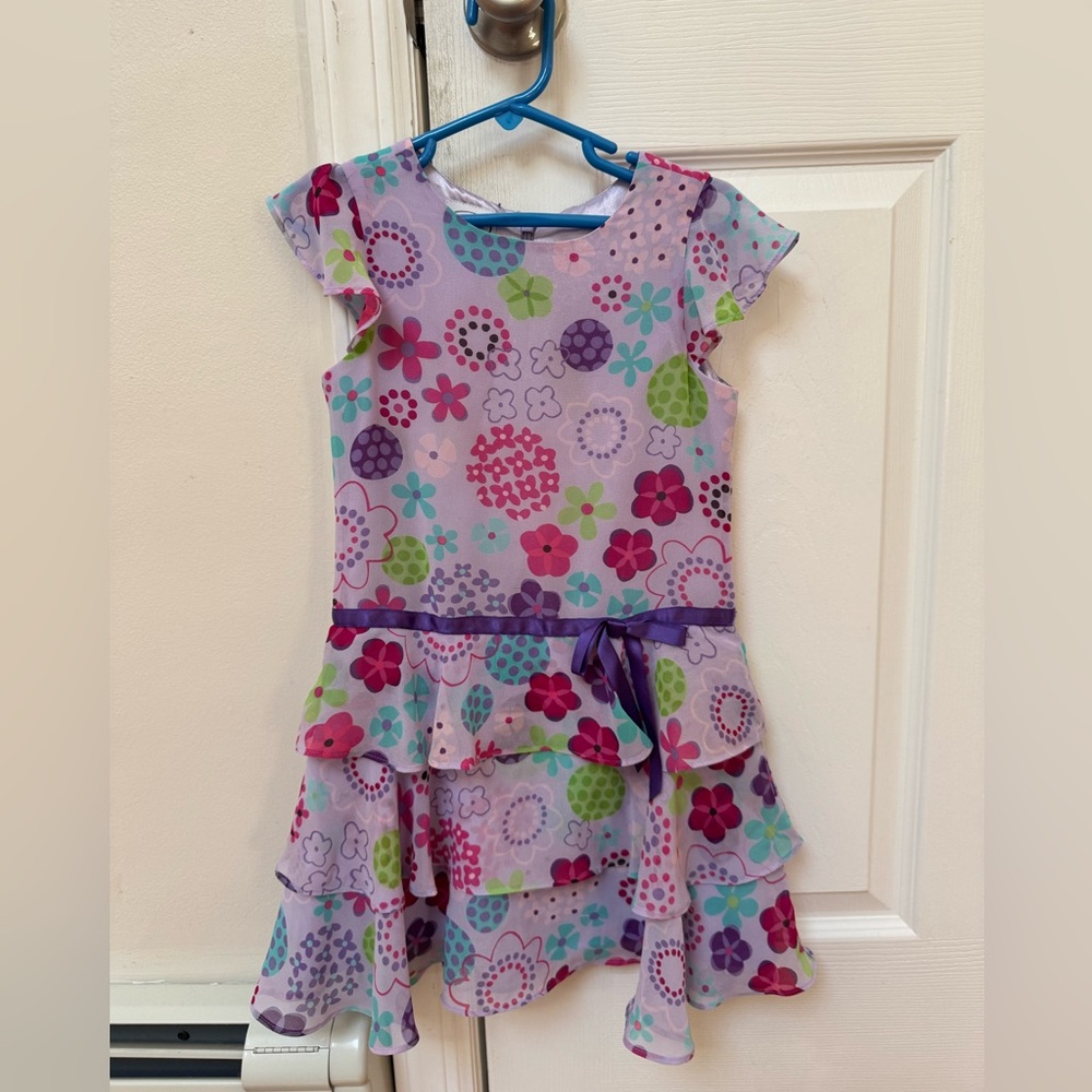 Floral Kids Dress in Purple and Pink